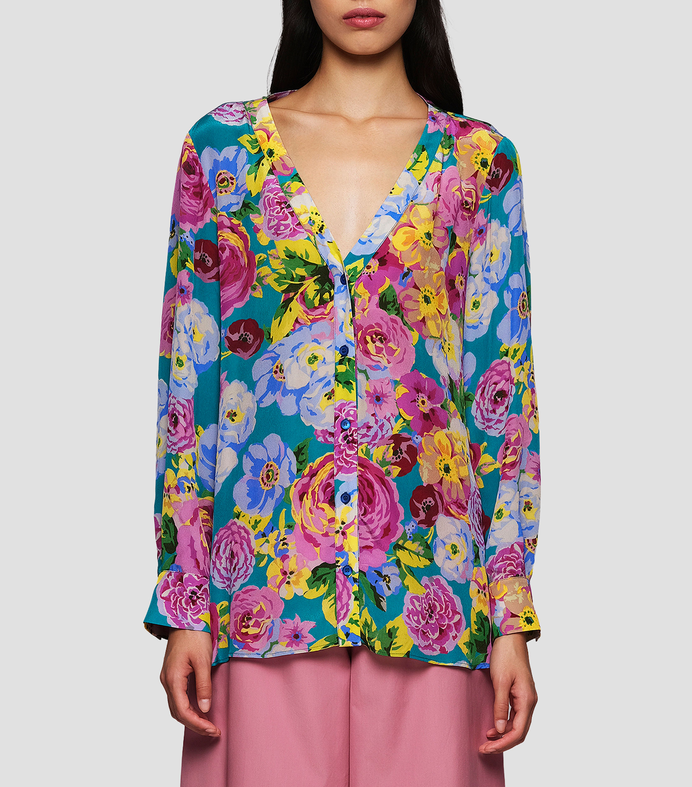 Blusa estampada manga larga Mujer